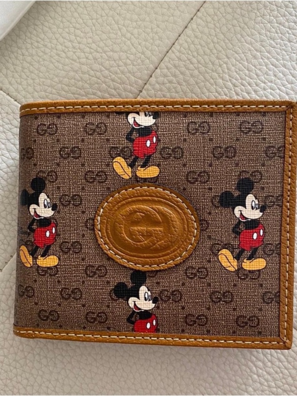 Gucci Brown Monogram Mickey yMouse Canvas Bi-Fold Wallet unisex